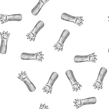 Seamless pattern feline cat paw sketch hand drawn 库存插图