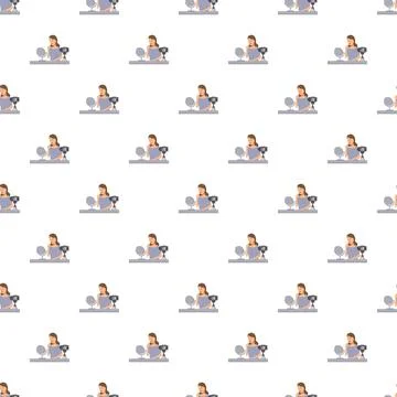 Seamless pattern of female beauty vlogger recording makeup tutorial 스톡 일러스트