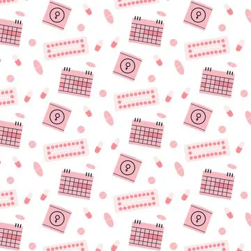 Seamless pattern with female contraception. Stock-Illustration
