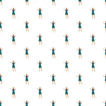 Seamless pattern with female golf player cartoon characters 스톡 일러스트