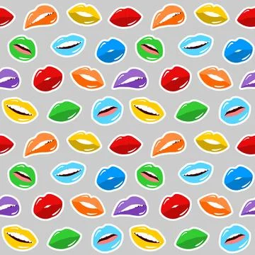 Seamless pattern of female lips with bright colors of lipstick Stock Illustration