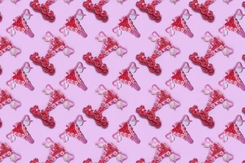 Seamless pattern of female reproductive system, menstruation concept, backgro Stock Illustration