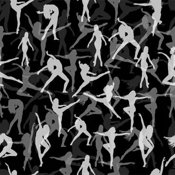 Seamless pattern female silhouette dancing 库存插图