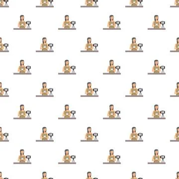 Seamless pattern of female vlogger recording social media content イラスト素材