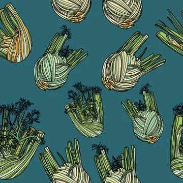 Seamless pattern with fennel on blue background. Stock Illustration