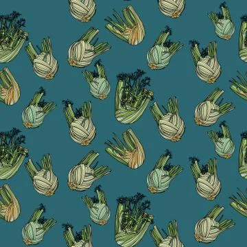 Seamless pattern with fennel on blue background. Stock Illustration