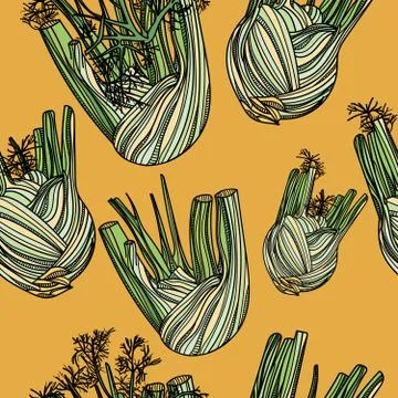 Seamless pattern with fennel on yellow background. Stock Illustration