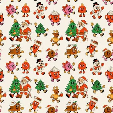 Seamless Pattern with Festive Cartoon Characters Stock-Illustration