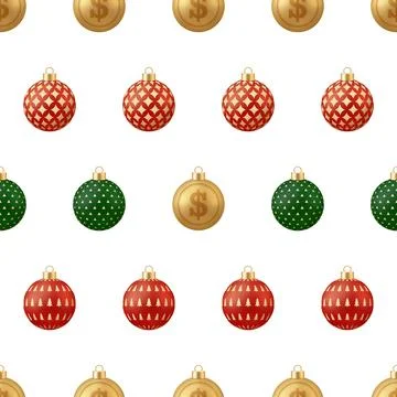 Seamless pattern of festive Christmas ornaments depicting dollar signs and .. 스톡 일러스트