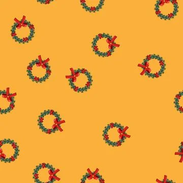 Seamless pattern festive christmas wreath cartoon vector Stock Illustration