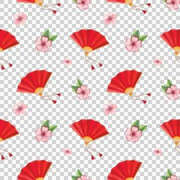 Seamless pattern with festive elements in an Asian style. Hand-drawn watercolor Stock Illustration