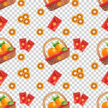 Seamless pattern with festive elements in an Asian style. Hand-drawn watercolor 스톡 일러스트