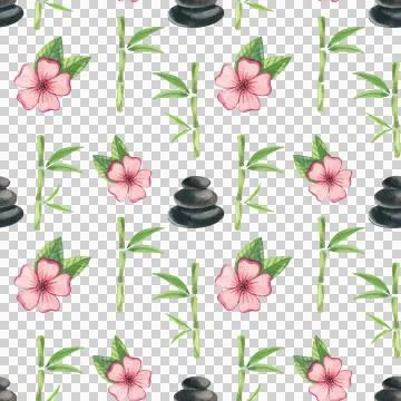 Seamless pattern with festive elements in an Asian style. Hand-drawn watercolor Illustrazione stock