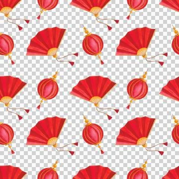 Seamless pattern with festive elements in an Asian style. Hand-drawn watercolor Illustrazione stock