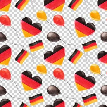 Seamless pattern with festive elements of German symbols. Heart-shaped flag Stock Illustration