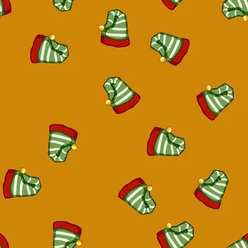 Seamless pattern festive elf santa hat cartoon vector Stock Illustration