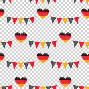 Seamless pattern with festive garlands and German flag in the shape of a heart. Stock Illustration