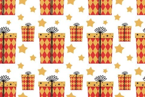 Seamless pattern with a festive gift for Christmas or birthday. Ilustración de archivo