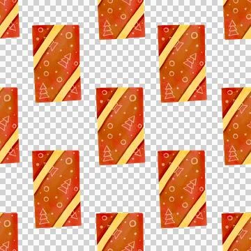 Seamless pattern. Festive red boxes with yellow ribbon. Watercolor illustration Illustrazione stock