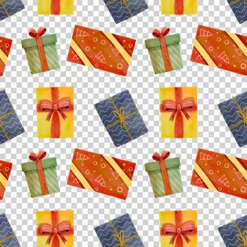 Seamless pattern. Festive yellow, green, and blue boxes. Watercolor illustration Stock Illustration