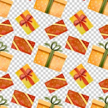 Seamless pattern. Festive yellow, red, and orange boxes. Watercolor illustration Stock Illustration