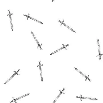 Seamless pattern feudal sword medieval sketch hand drawn Stock Illustration