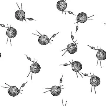 Seamless pattern fiber yarn needle knit sketch hand drawn black Illustrazione stock