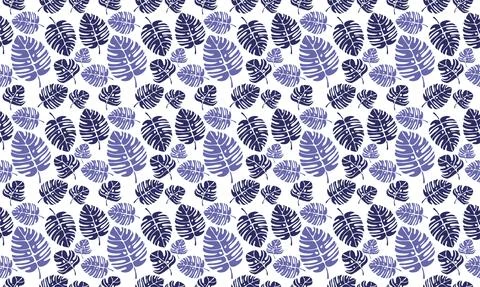 Seamless pattern with ficus and palm leaves. Pantone 2022 Very Peri. textile, 스톡 일러스트