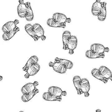 Seamless pattern field binoculars sketch hand drawn 스톡 일러스트
