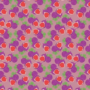 Seamless pattern of fig fruit on purple background. Stock Illustration