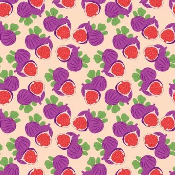 Seamless pattern of fig fruit on soft pink background. beautiful background Stock Illustration