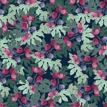 Seamless pattern. Fig tree branches with fruit. Colofull vector illustratio.. Stock Illustration