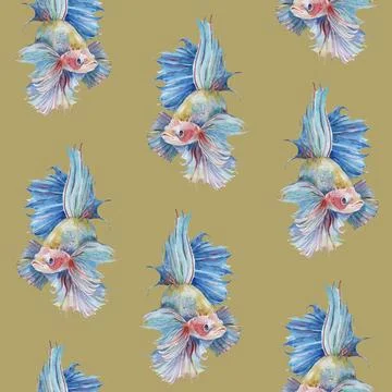 Seamless pattern with fighting Siamese aquarium fish betta splendens textured Stock-Illustration