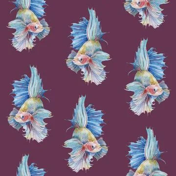 Seamless pattern with fighting siamese aquarium fish betta splendens textured Stock-Illustration