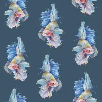 Seamless pattern with fighting siamese aquarium fish betta splendens textured Stock-Illustration
