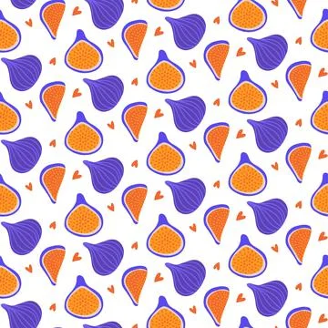 Seamless pattern with figs and hearts. Whole fig with half. Wallpaper, print Illustrazione stock
