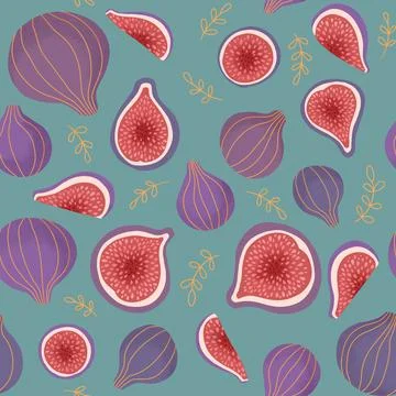 Seamless pattern with figs, fig tree, leaves Stock Illustration