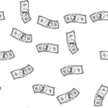 Seamless pattern finance dollar bill sketch hand drawn Stock Illustration
