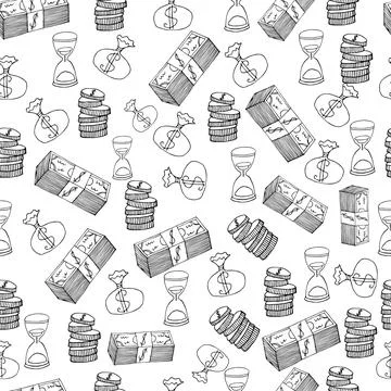 Seamless pattern with finance doodles Stock Illustration
