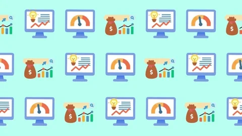 Seamless pattern of financial analysis, performance, and business growth icons Stock Footage 318606671