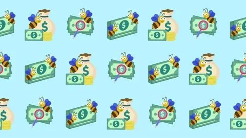 Seamless pattern of financial audit, money management, and busy bee icons Stock Footage 321028071