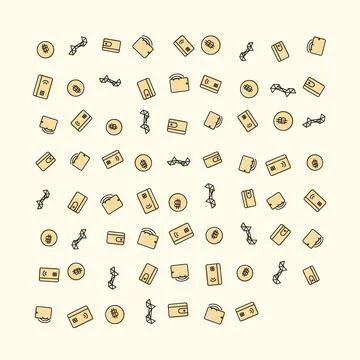 Seamless Pattern of Financial Icons Representing Digital Currency Transaction Stock-Illustration