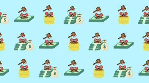 Seamless pattern of financial litigation, corruption, and legal fee symbols in a Stock Footage 323021751