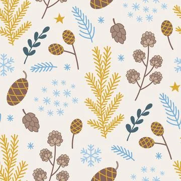 Seamless pattern with fir and pine branch and pine cone Stock Illustration