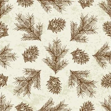 Seamless pattern with fir branches and cones. 스톡 일러스트