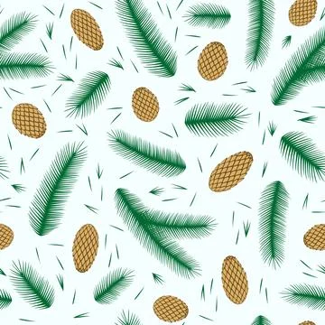Seamless pattern with fir branches and cones. Stock Illustration