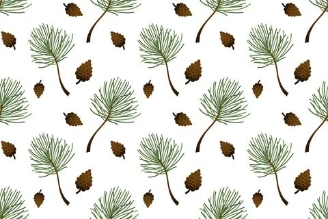 Seamless pattern of fir branches and pine cones. Ornament featuring evergreen Stock Illustration