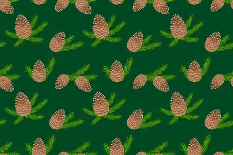 Seamless pattern with fir cones and fir branches. Design for fabric, wrappi.. Stock Illustration