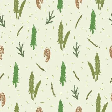 Seamless pattern with fir, spruce, cones, branches. Stock Illustration