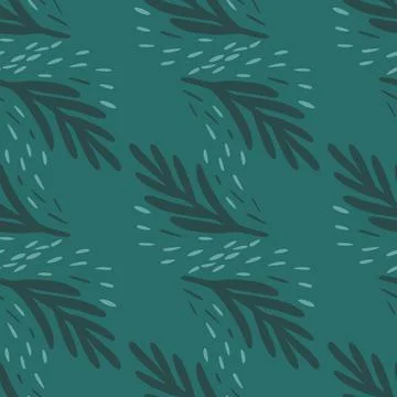 Seamless pattern fir twig on teal background. Vector geometric template in do Stock Illustration